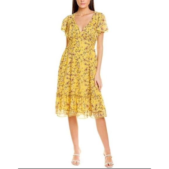 Unbranded Dresses & Skirts - Max Studio Floral Ruffle Flutter Sleeve Dress Yellow Medium Gold Spring NEW